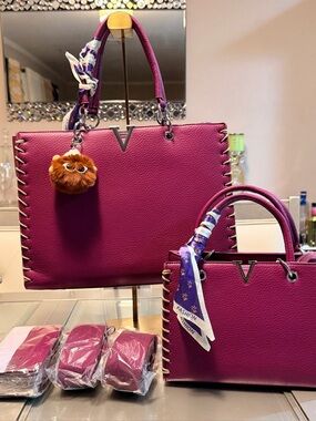 Chic purple tote Bag Set with Scarf
